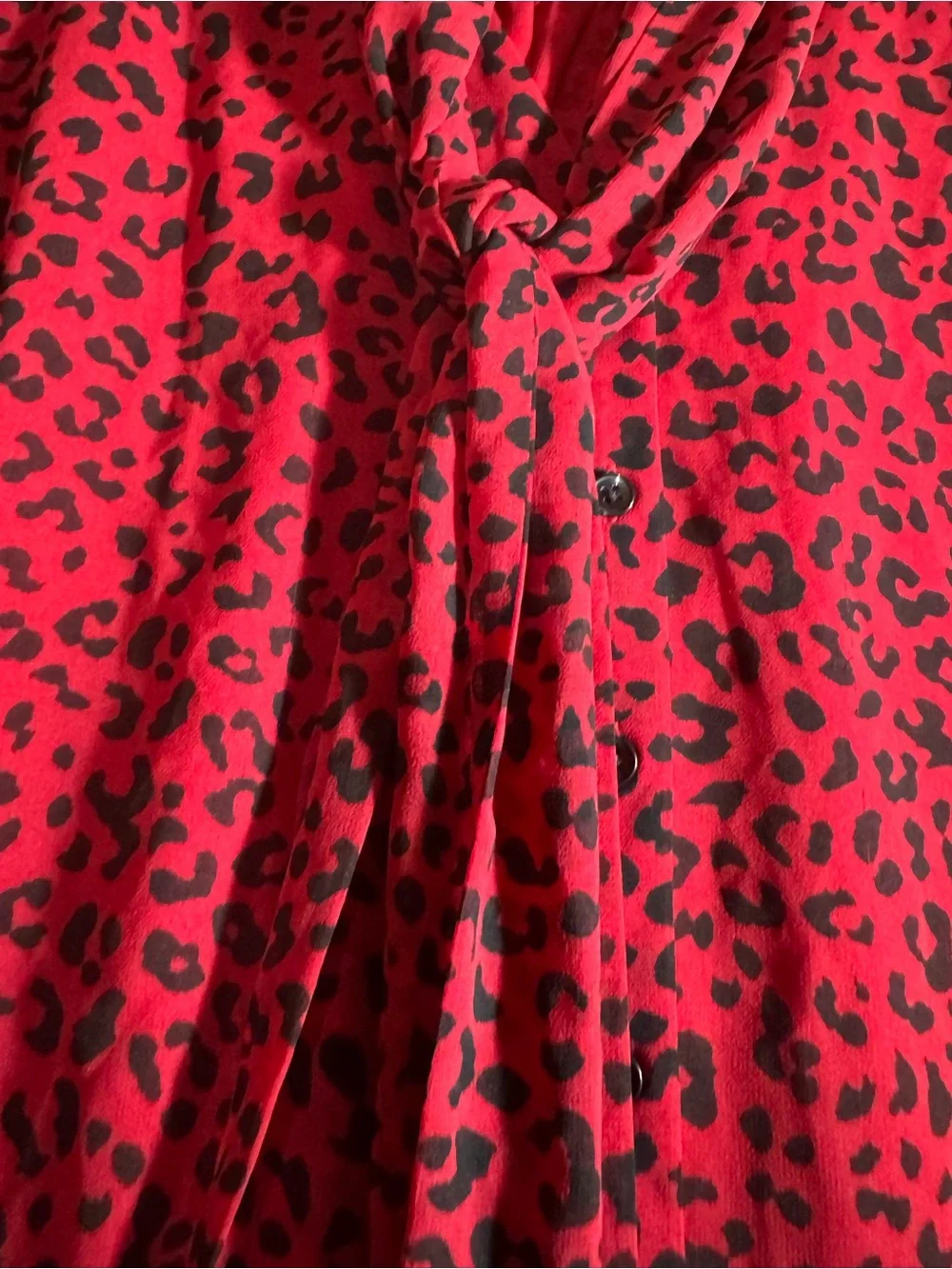 Chico's Red and Black Leopard Tie-Neck Blouse US 12-14